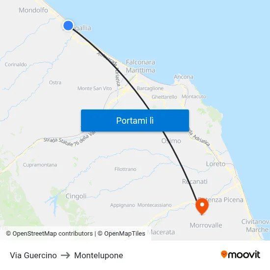 Via Guercino to Montelupone map