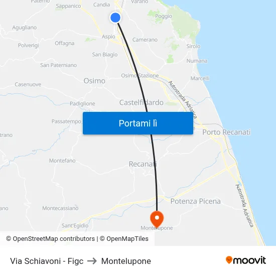Via Schiavoni - Figc to Montelupone map