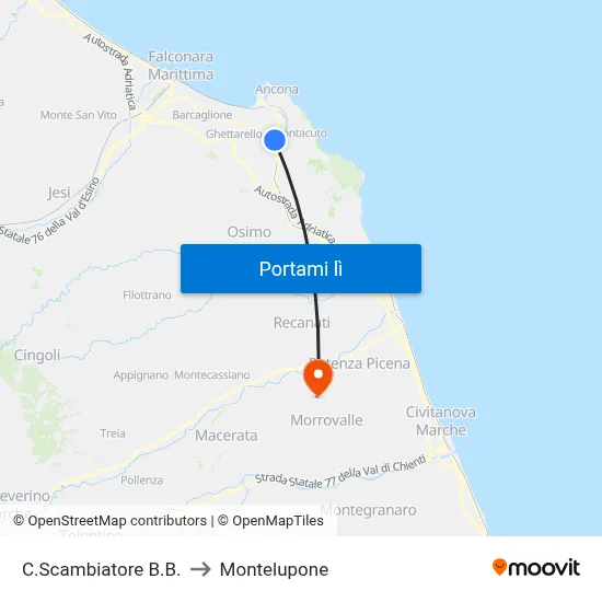 C.Scambiatore B.B. to Montelupone map