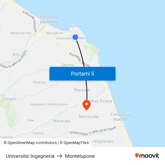 Universita' Ingegneria to Montelupone map