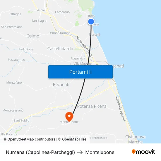 Numana (Capolinea-Parcheggi) to Montelupone map