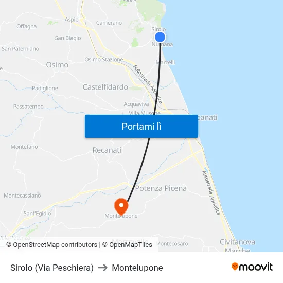 Sirolo (Via Peschiera) to Montelupone map