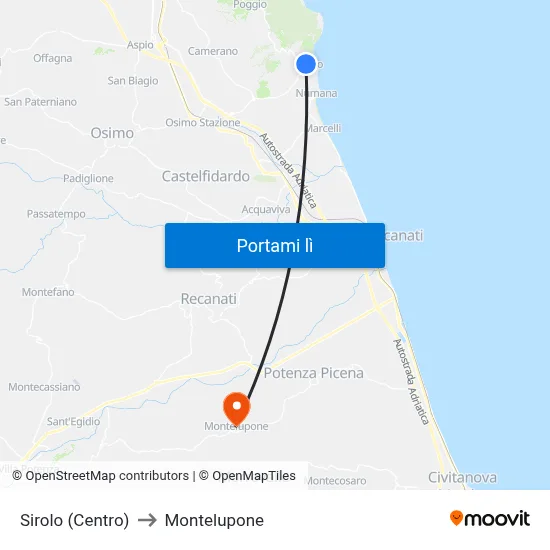 Sirolo (Centro) to Montelupone map