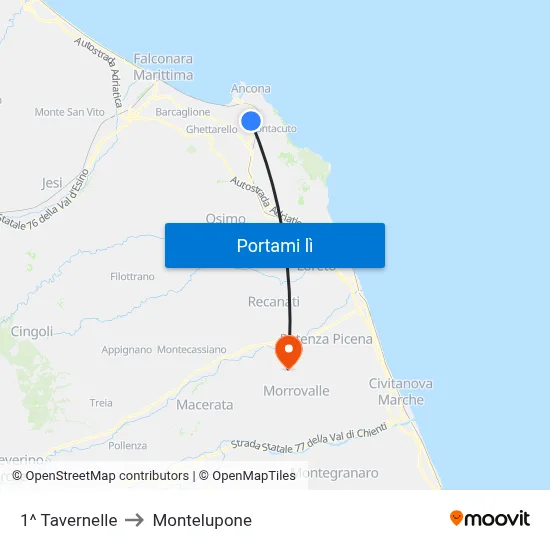 1^ Tavernelle to Montelupone map