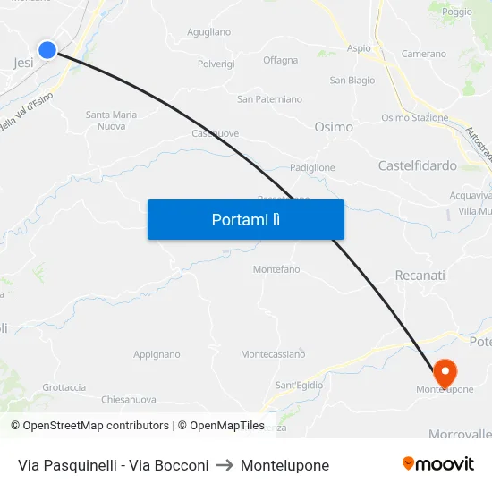 Via Pasquinelli - Via Bocconi to Montelupone map