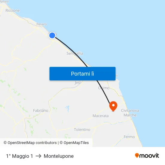 1° Maggio 1 to Montelupone map