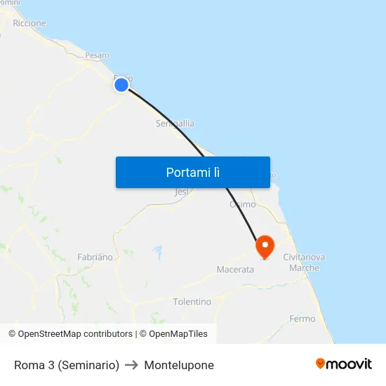 Roma 3 (Seminario) to Montelupone map