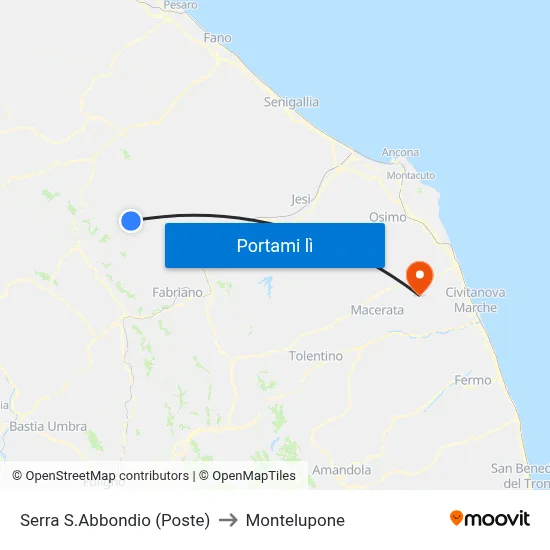 Serra S.Abbondio (Poste) to Montelupone map