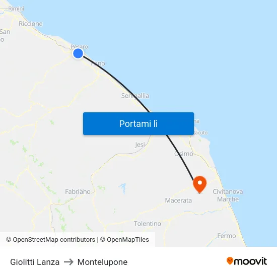 Giolitti Lanza to Montelupone map