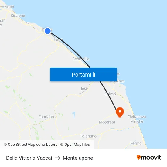 Della Vittoria Vaccai to Montelupone map