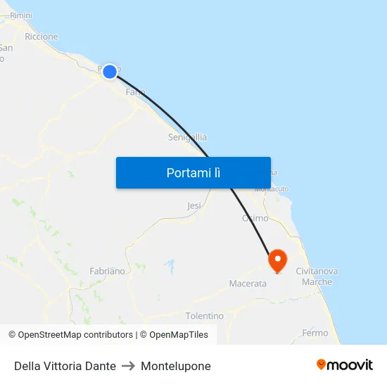Della Vittoria Dante to Montelupone map