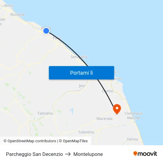 Parcheggio San Decenzio to Montelupone map