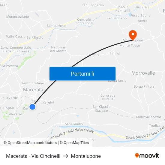 Macerata - Via Cincinelli to Montelupone map