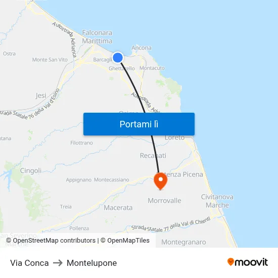 Via Conca to Montelupone map
