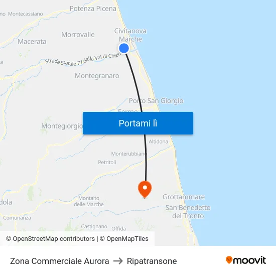 Zona Commerciale Aurora to Ripatransone map