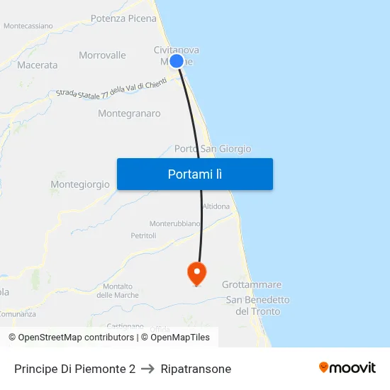 Principe Di Piemonte 2 to Ripatransone map
