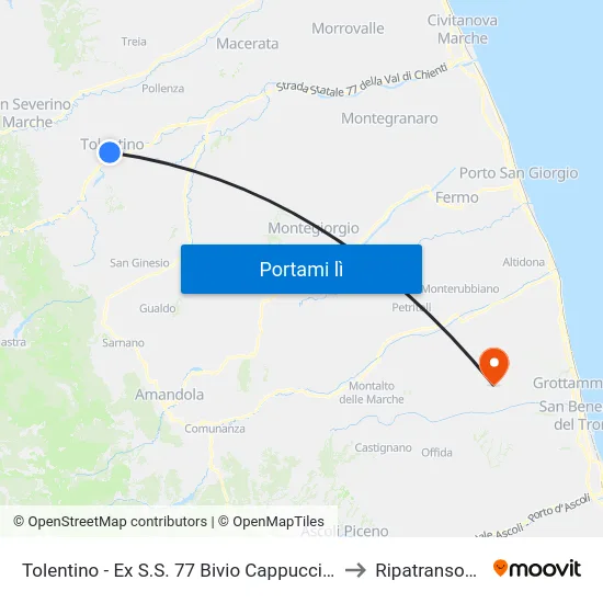 Tolentino - Ex S.S. 77 Bivio Cappuccini to Ripatransone map