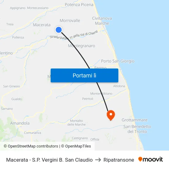 Macerata - S.P. Vergini B. San Claudio to Ripatransone map