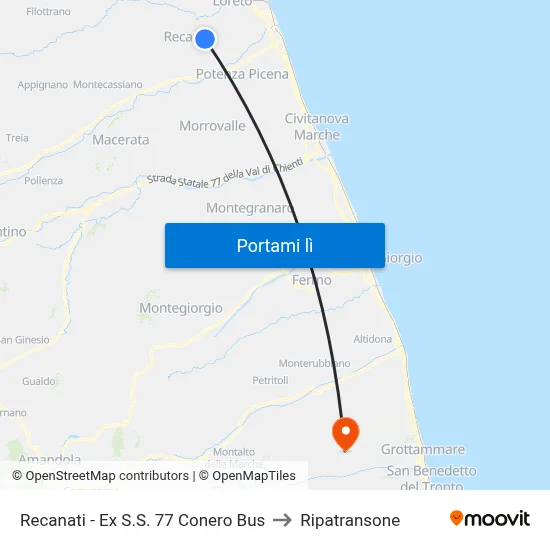 Recanati - Ex S.S. 77 Conero Bus to Ripatransone map