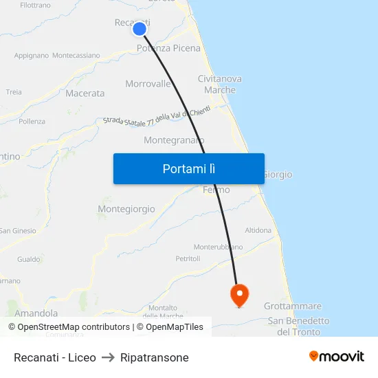 Recanati - Liceo to Ripatransone map