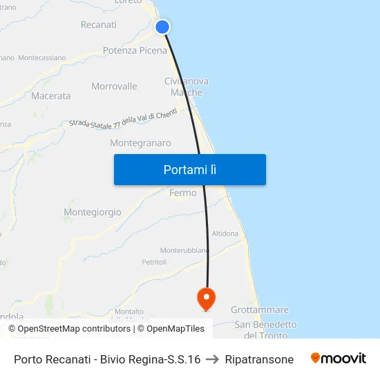 Porto Recanati - Bivio Regina-S.S.16 to Ripatransone map