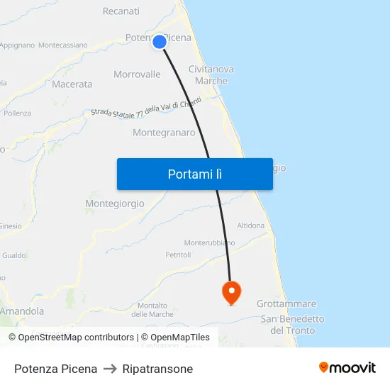 Potenza Picena to Ripatransone map