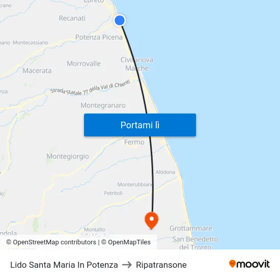 Lido Santa Maria In Potenza to Ripatransone map