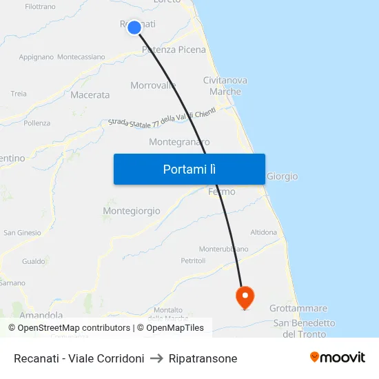 Recanati - Viale Corridoni to Ripatransone map