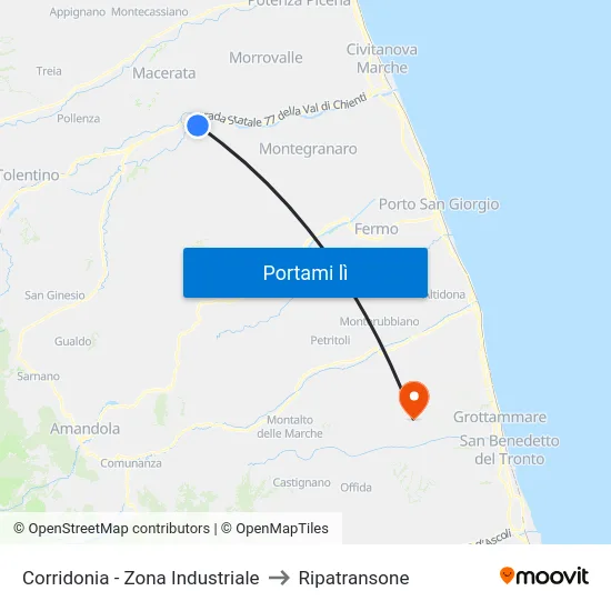 Corridonia - Zona Industriale to Ripatransone map