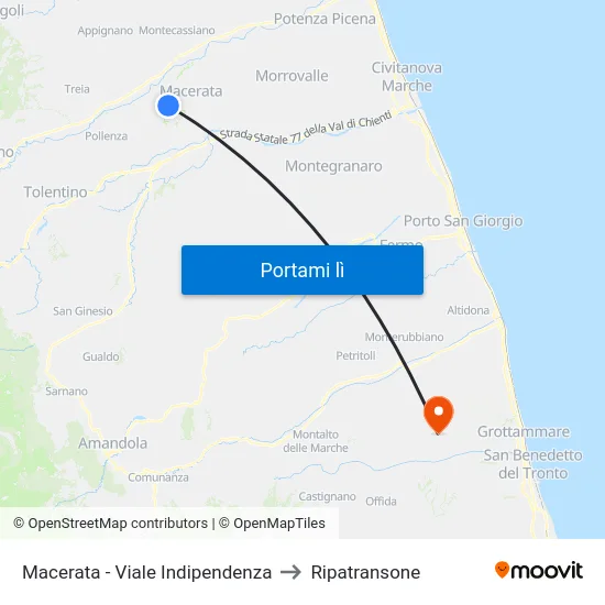 Macerata - Viale Indipendenza to Ripatransone map