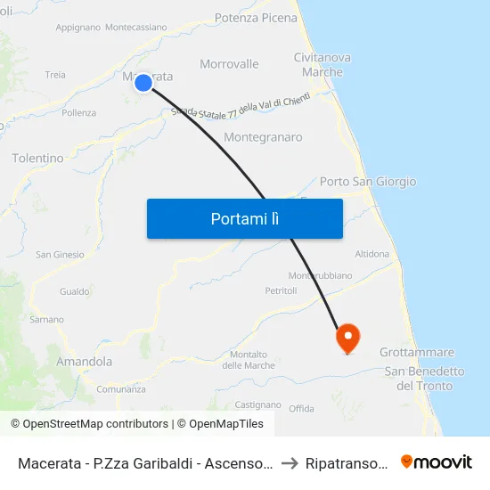 Macerata - P.Zza Garibaldi - Ascensore to Ripatransone map