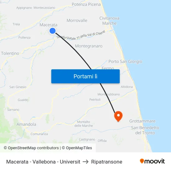 Macerata - Vallebona - Universit to Ripatransone map