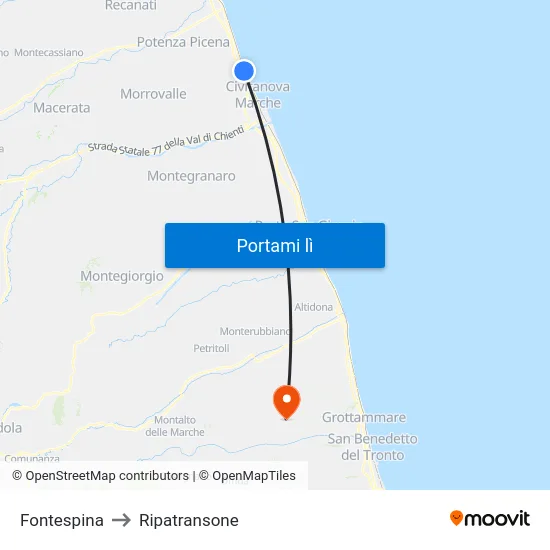 Fontespina to Ripatransone map