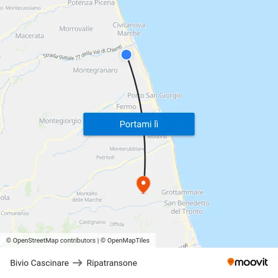 Bivio Cascinare to Ripatransone map