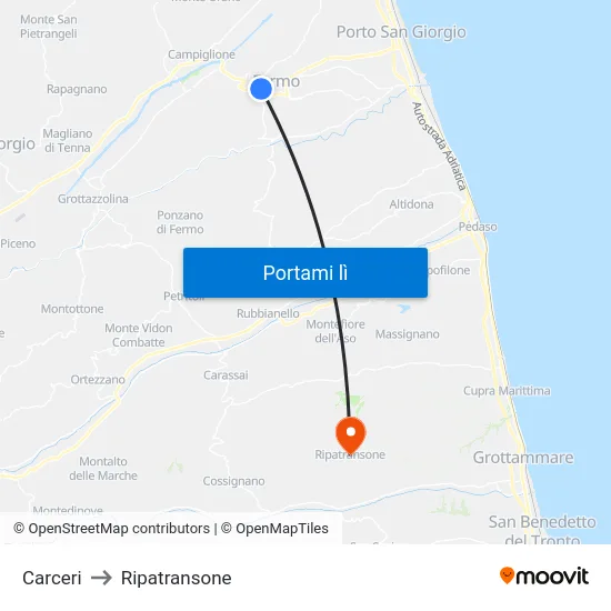 Carceri to Ripatransone map