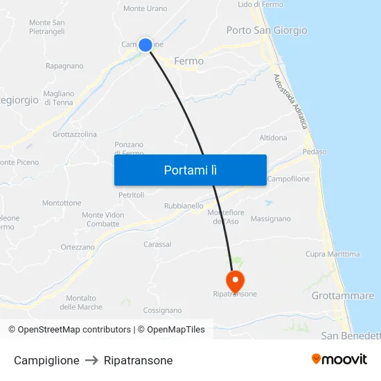 Campiglione to Ripatransone map