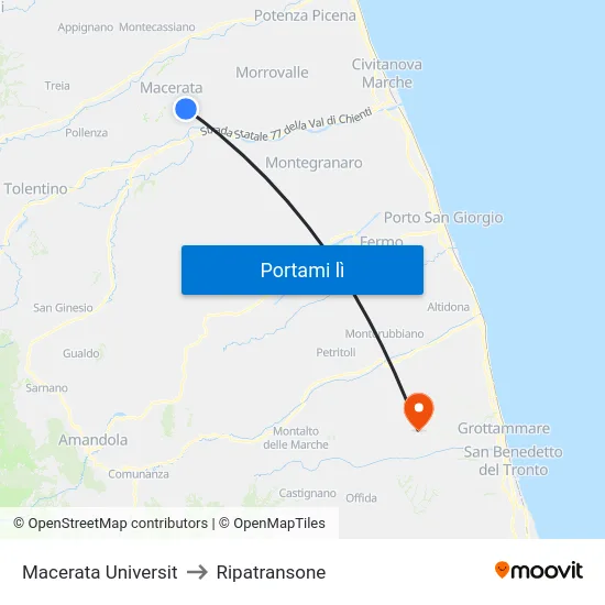 Macerata Universit to Ripatransone map