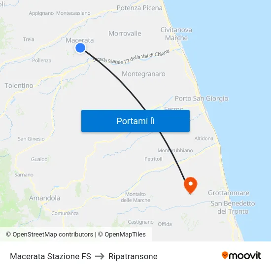 Macerata Stazione FS to Ripatransone map