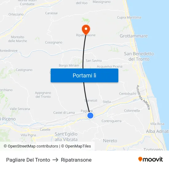 Pagliare Del Tronto to Ripatransone map