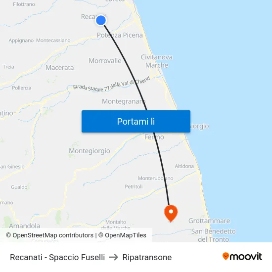 Recanati - Spaccio Fuselli to Ripatransone map