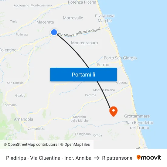 Piediripa - Via Cluentina - Incr. Anniba to Ripatransone map