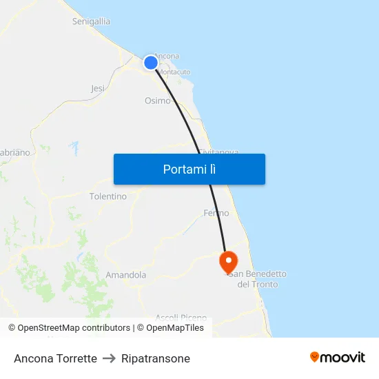 Ancona Torrette to Ripatransone map