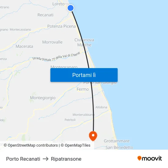 Porto Recanati to Ripatransone map