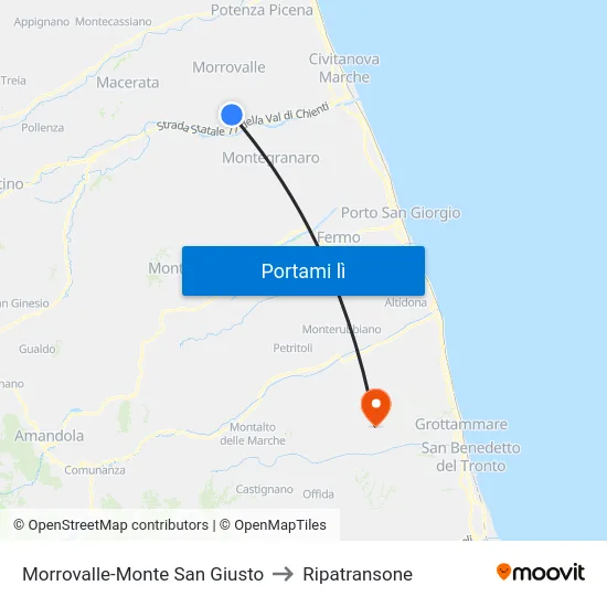 Morrovalle-Monte San Giusto to Ripatransone map