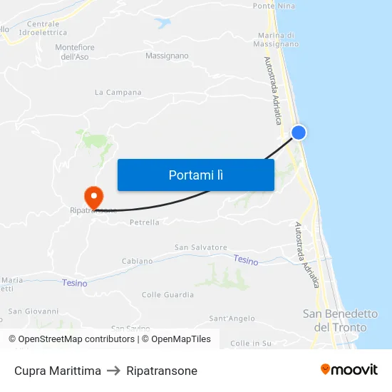 Cupra Marittima to Ripatransone map