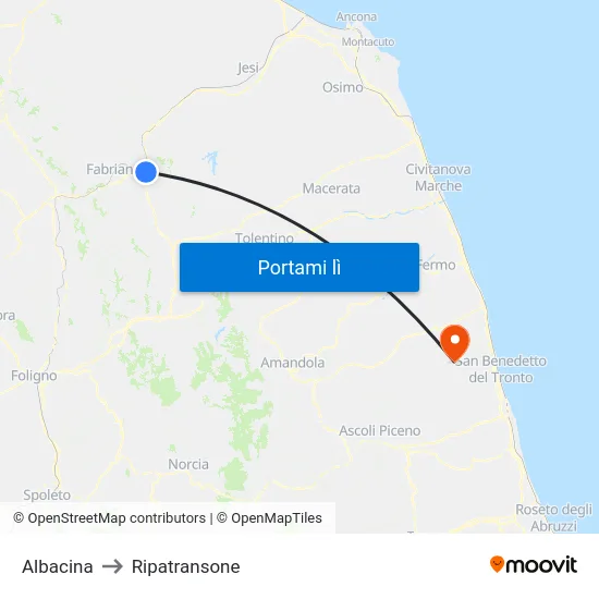 Albacina to Ripatransone map