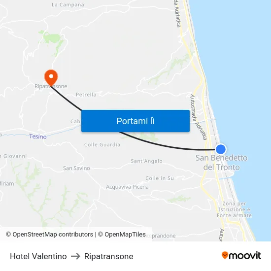 Hotel Valentino to Ripatransone map