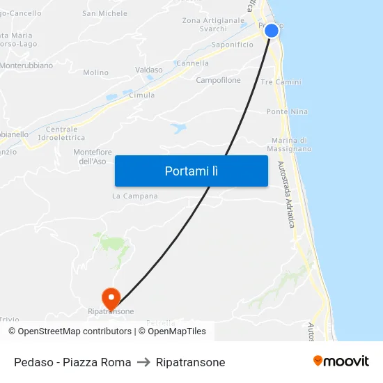 Pedaso - Piazza Roma to Ripatransone map