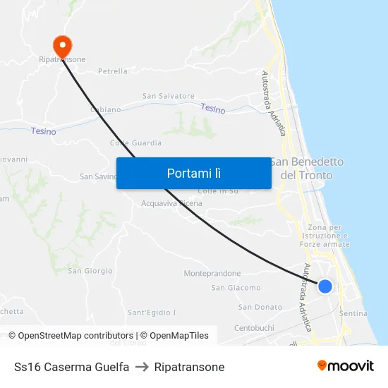 Ss16 Caserma Guelfa to Ripatransone map
