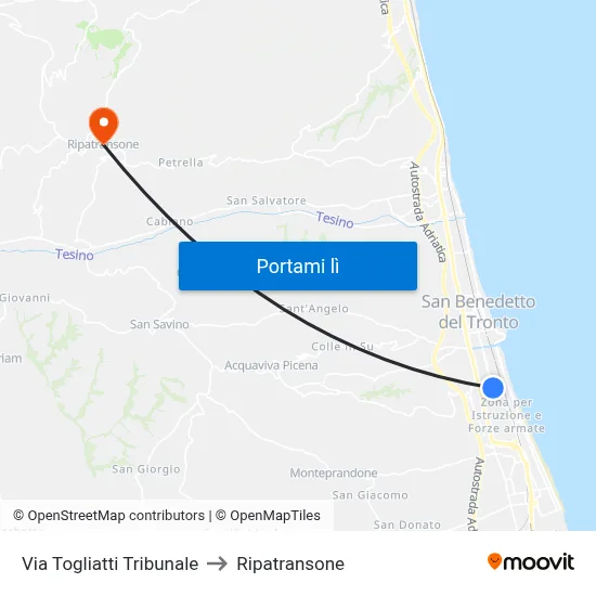 Via Togliatti Tribunale to Ripatransone map